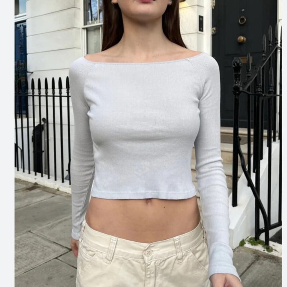 Brandy Melville White Off the Shoulder Long Sleeve Top one size